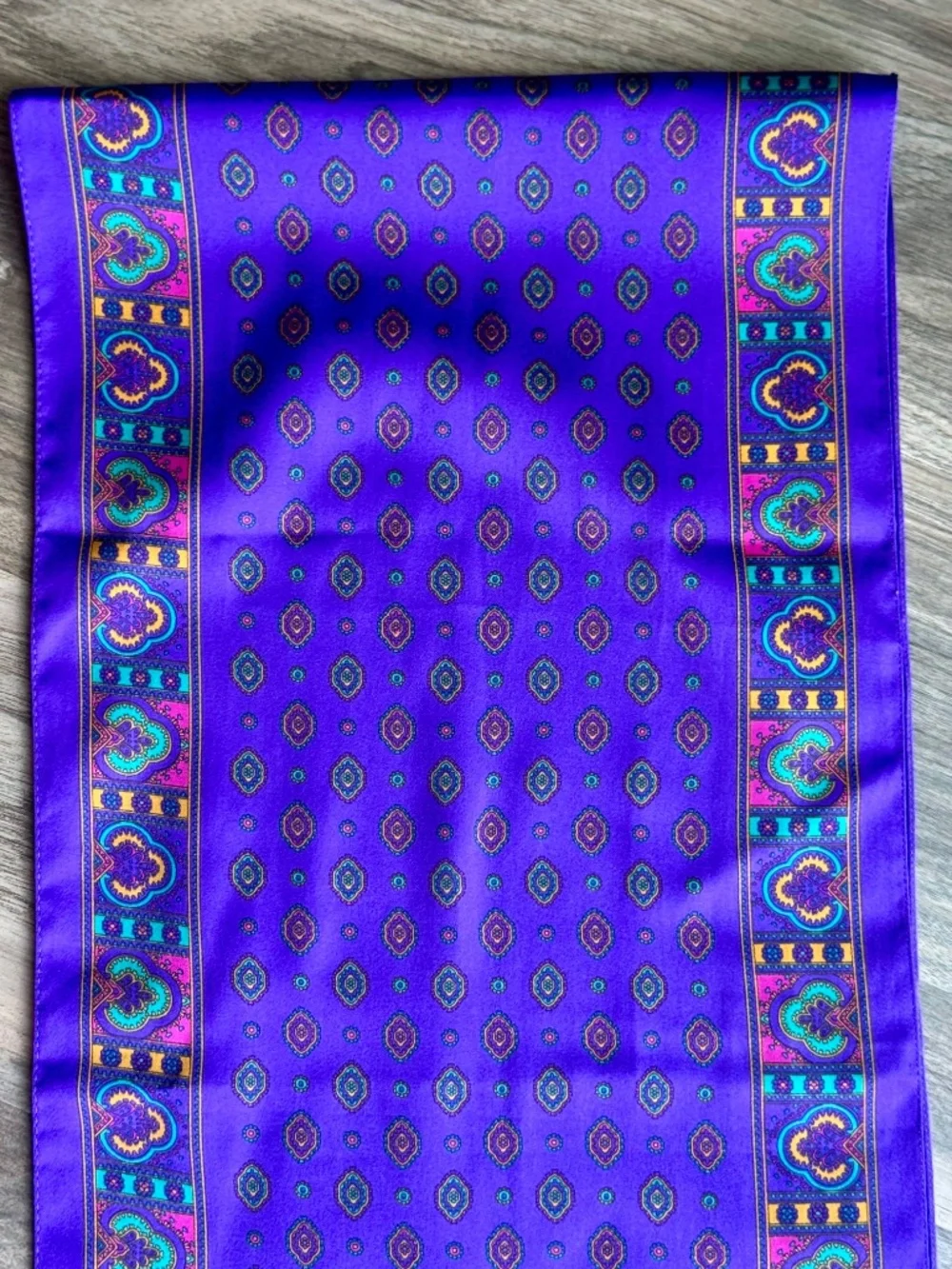 Vintage Inspired Purple Satin Scarf Geometric‎ Medallion Print Wrap